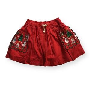 Mini Boden red holiday embroidered skirt